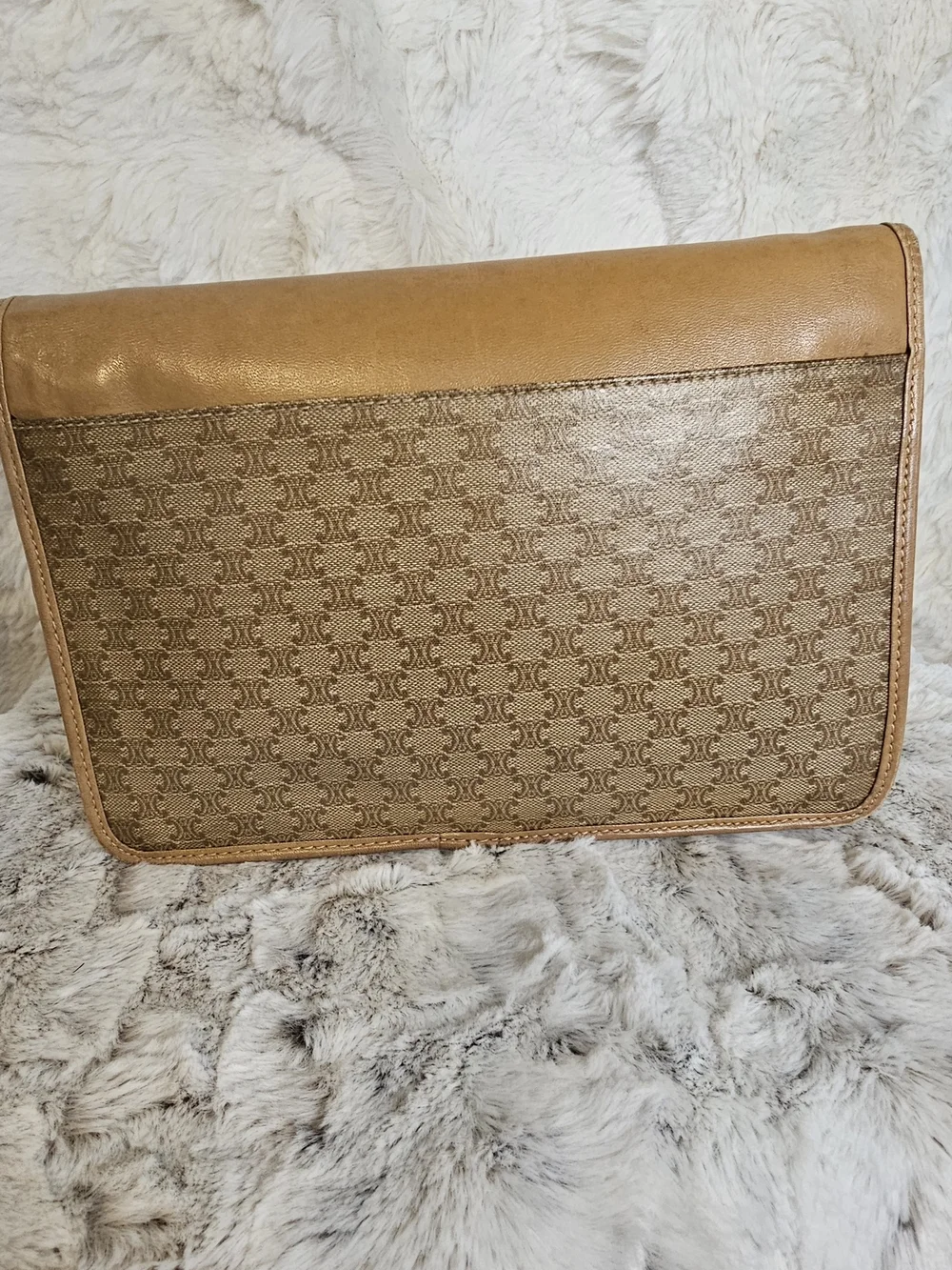Celine Vintage Tan Leather & Monogram Crossbody Bag - Picture 6 of 16
